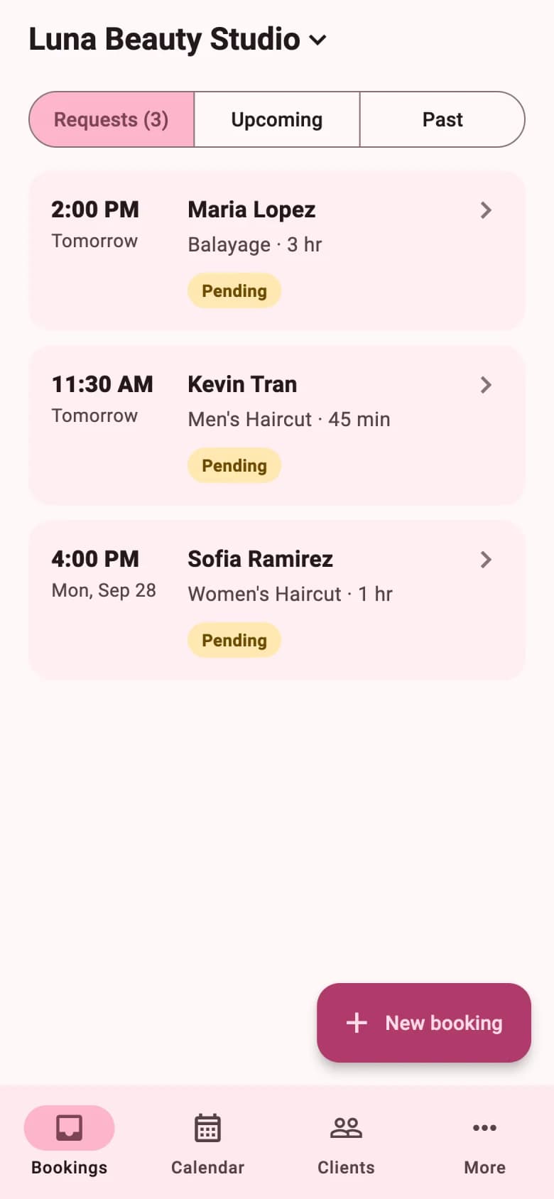 New booking requests in the BookVAO app